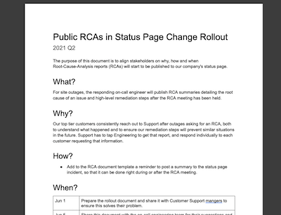 Example change rollout document