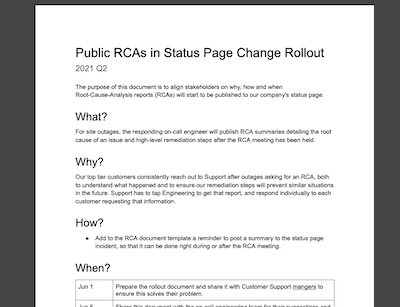 Example change rollout document