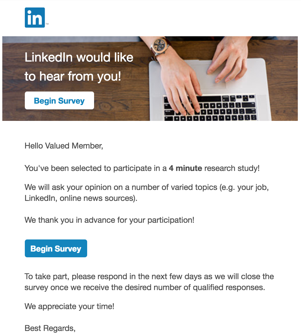 Screenshot of email from LinkedIn