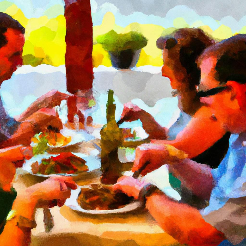 Friends over lunch, generated with DALL·E 2